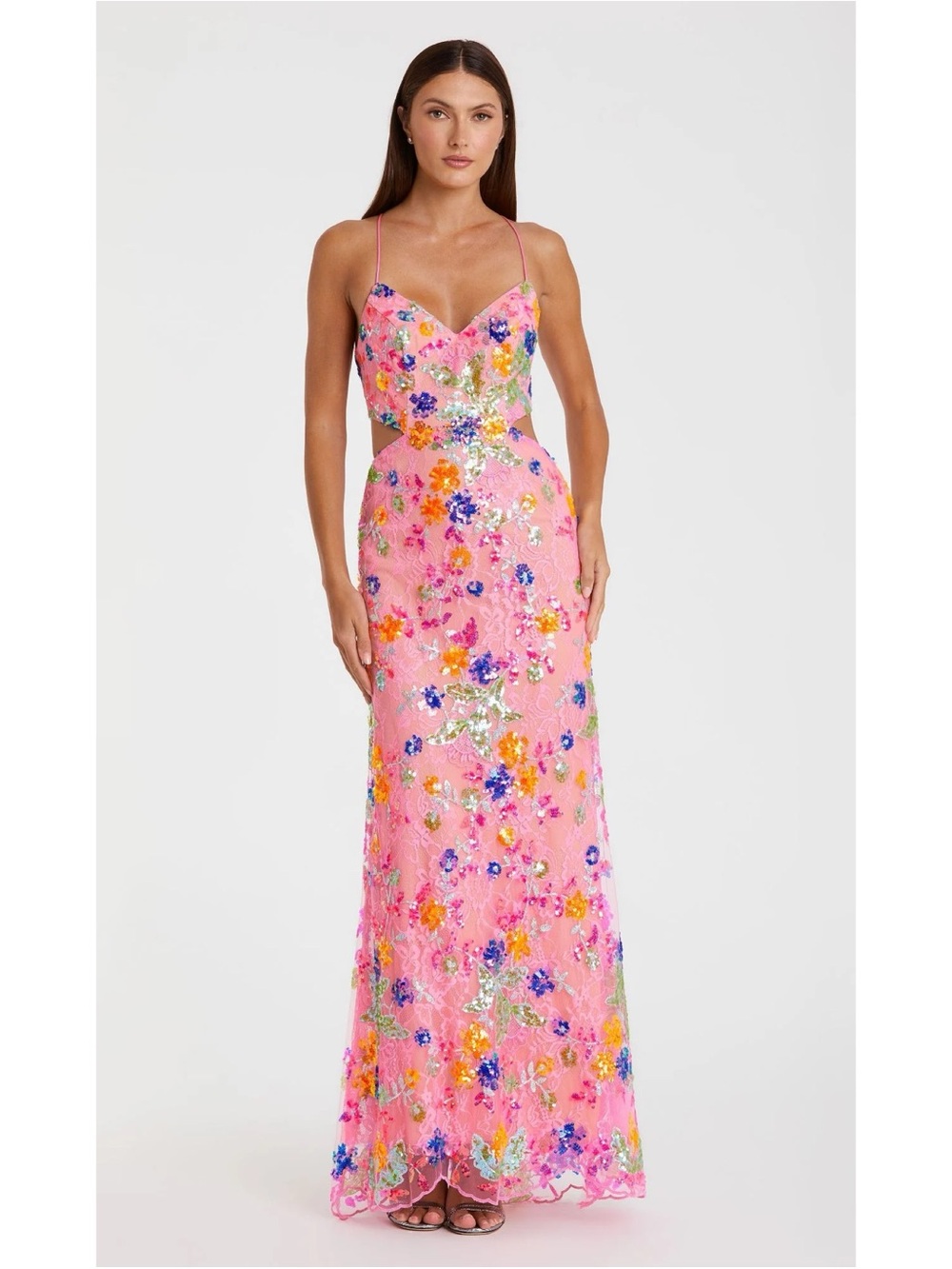 Mac Duggal Pink Floral Sequin Backless Lace-Up Evening Gown Maxi Beaded Dress 6 - Picture 8 of 12